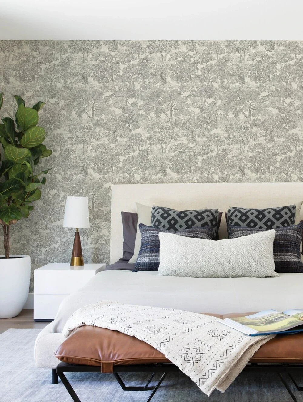 Wallpaper Spinney Grey Tree Toile